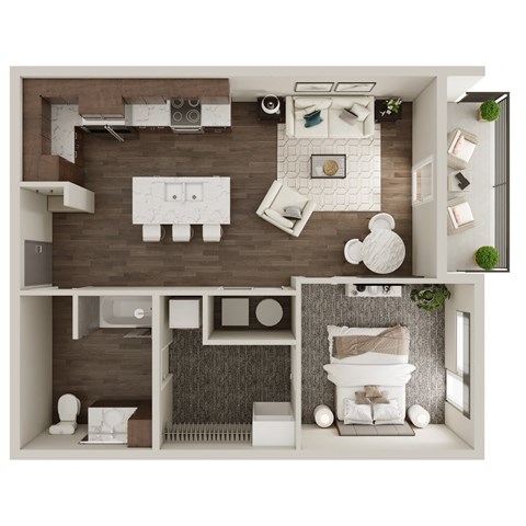 Floor plan for 1 bed, 1 bath, 725 sqft